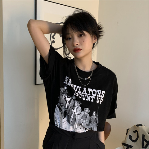 Official picture retro American short-sleeved t-shirt women's summer loose design sense BF style couples wear clothes ins