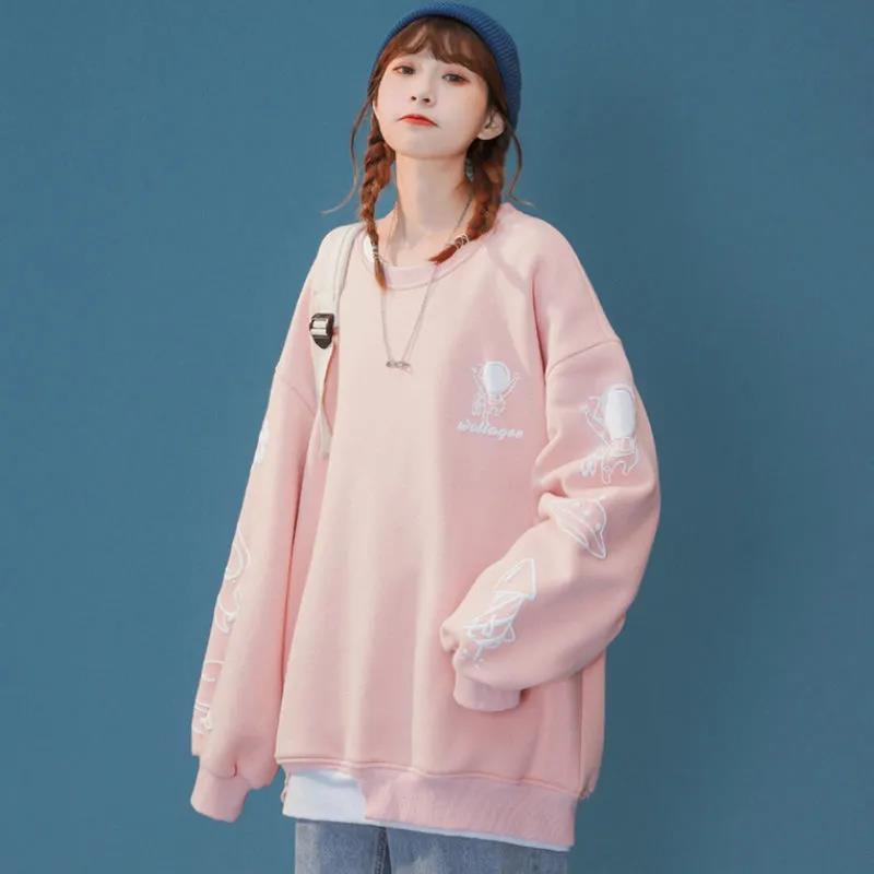 Official picture real price round neck loose Korean version of students all-match lazy wind top trendy ins