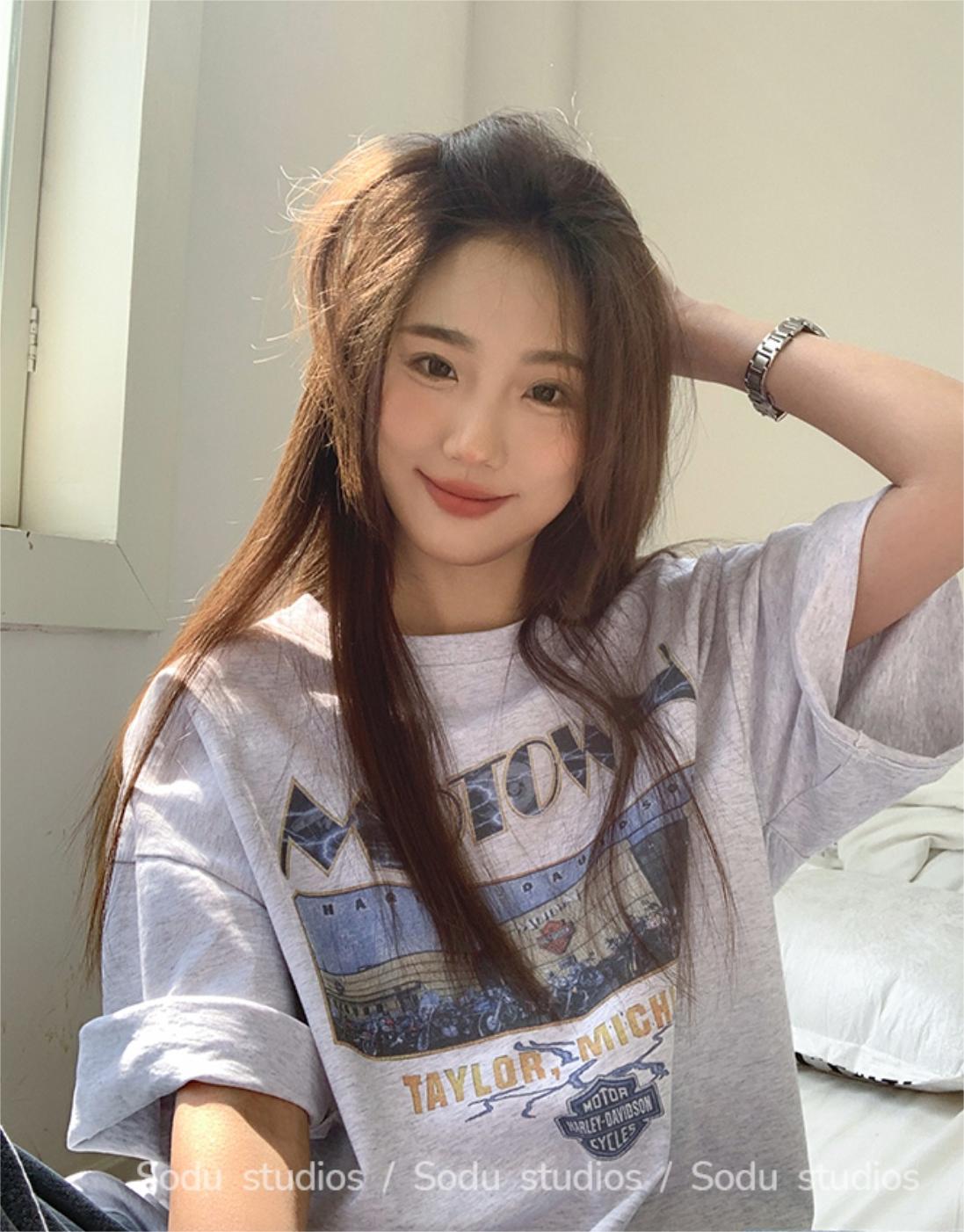 Short-sleeved t-shirt female loose Korean version of ins tide spring and summer new mid-length half-sleeved top ins tide