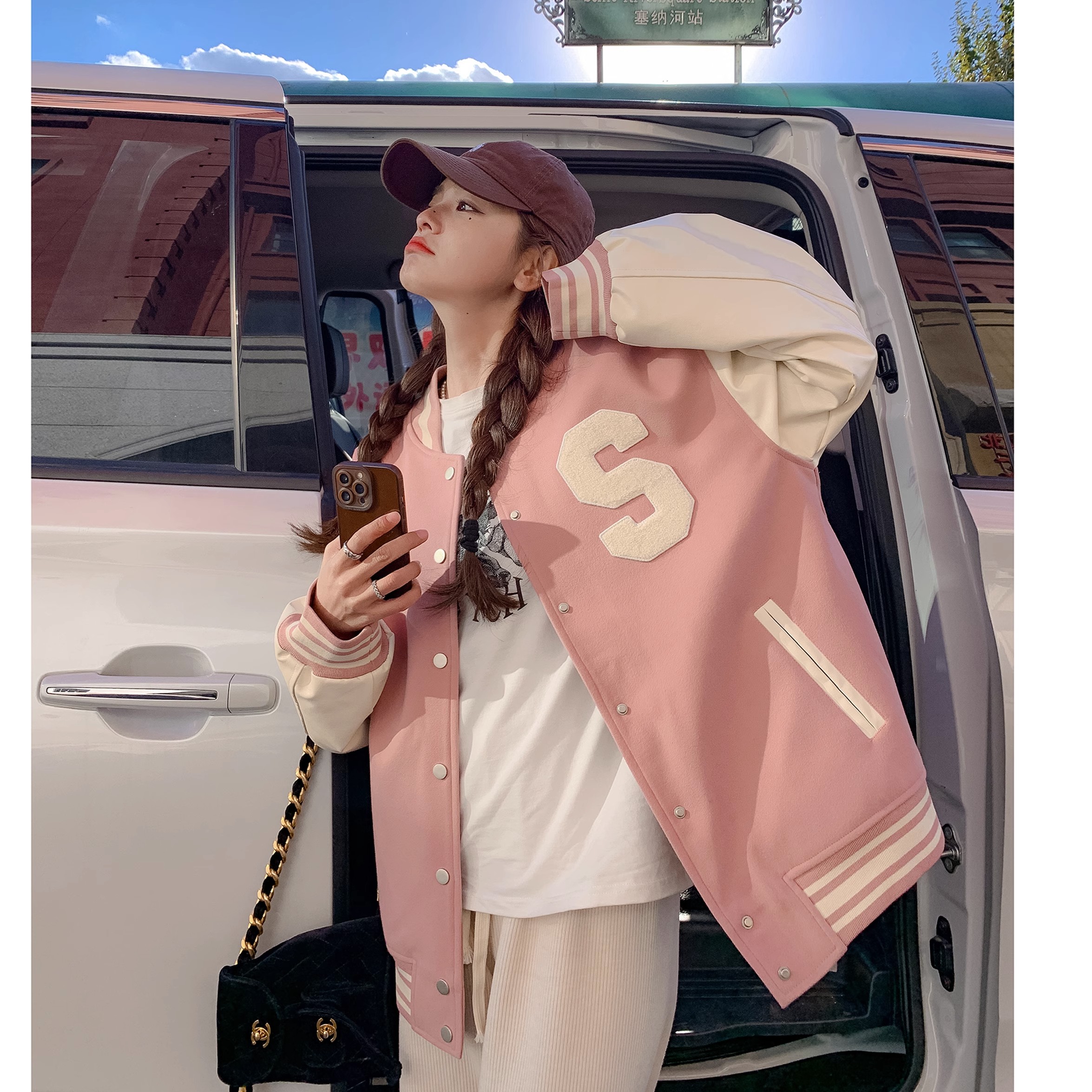 TF6* towel embroidered baseball uniform for women in autumn and winter new style loose American versatile Harajuku Japanese style jacket loose coat trendy