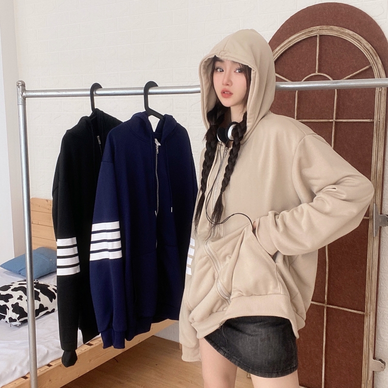 9133#Real shot Nett big fish scale autumn striped cardigan hooded sweater women's jacket