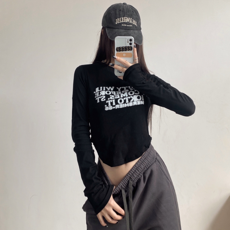 8147# Real shot, real price, ammonia, German velvet, topstitch brushed design, niche bottoming shirt, women's long-sleeved T-shirt
