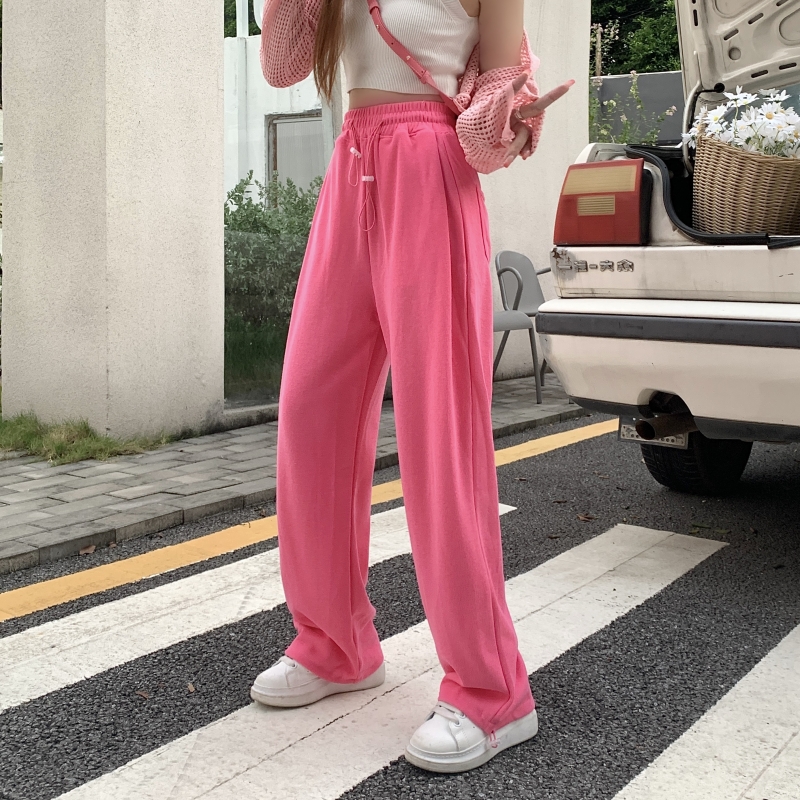 6006# Real shot, real price, rice 6535 cotton, autumn high waist drawstring pink leggings and sweatpants