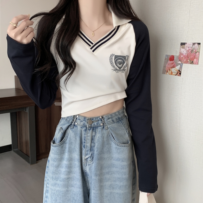 8192# Real shot, real price, velvet polo shirt, V-neck long-sleeved T-shirt, women's brushed bottoming shirt