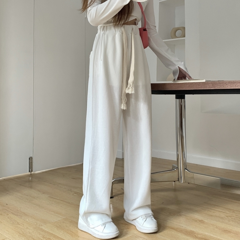 6004# Real shot, real price (6535 cotton and rice woolen 260g) autumn drawstring wide-leg pants for women with drapey sweatpants