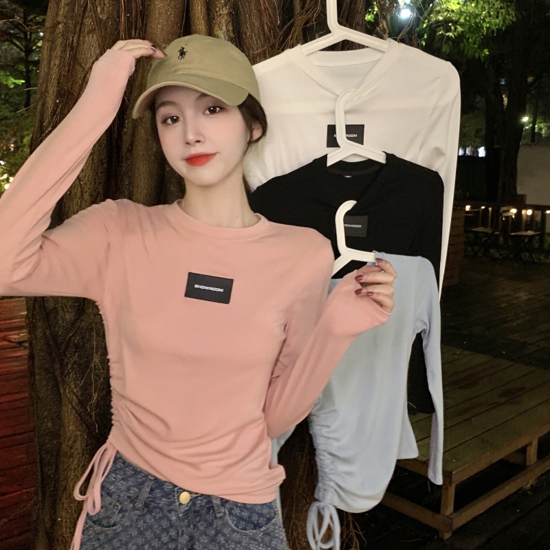 8125# Real shot, real price, ammonia velvet, leather drawstring, brushed bottoming shirt, long-sleeved T-shirt for women