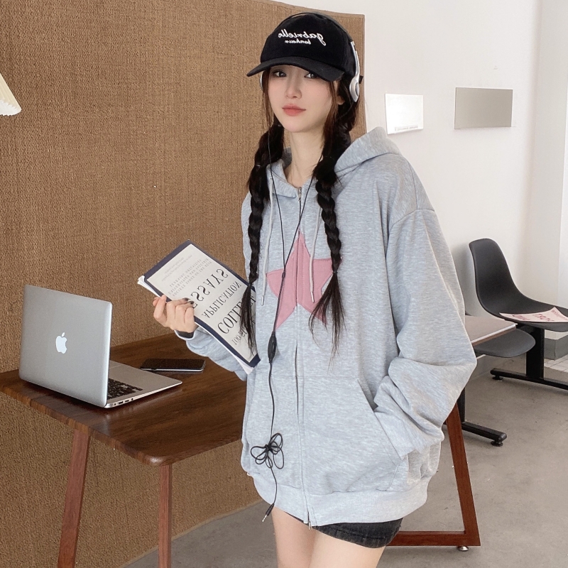 9103# Real shot, real price, big fish scale autumn patch double zipper cardigan sweatshirt women's jacket