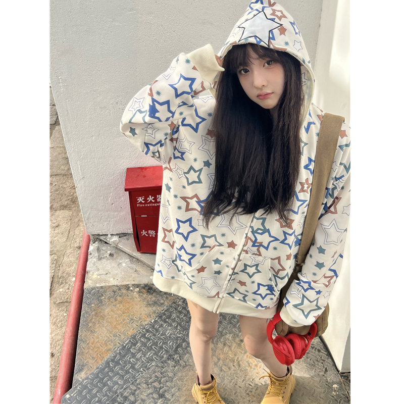 9093# Real shot, real price, big fish scales, national tide high street Harajuku sweater women's autumn cardigan