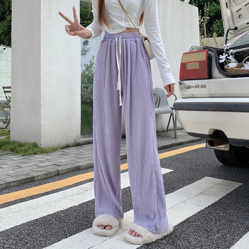 6012# Real shot, real price, wrinkles, texture, autumn and summer high-waist drape casual pants for women, wide-leg floor-length pants