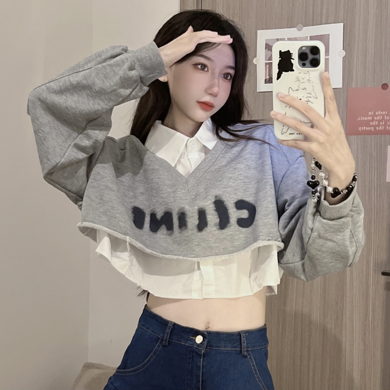 9070 # Real shot, real price, big fish scales, thin and fake autumn clothes, two-piece design, niche sweater, blouse collar