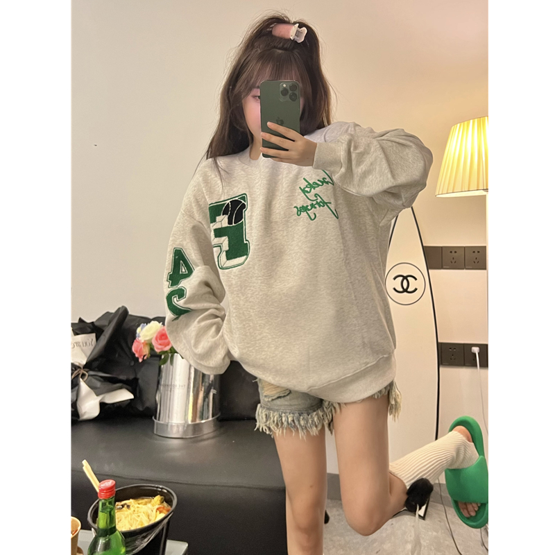 9161#Real shot, real price (260g fish scale) autumn towel embroidered sweatshirt women's loose embroidered top