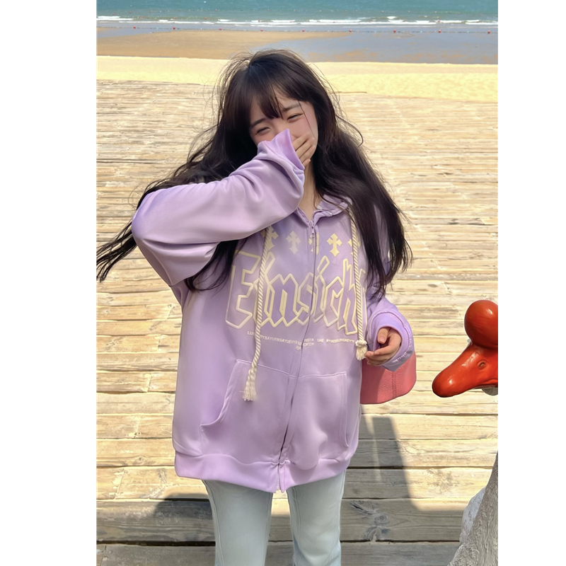9137# Real shot, real price, big fish scales, foam printing, thick rope cardigan, hooded sweater, women's zipper jacket