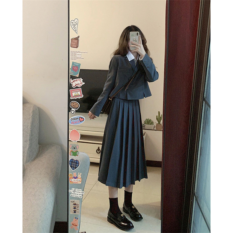 College style suit dress for petite 2023 new women's high-end long skirt two-piece suit spring and autumn