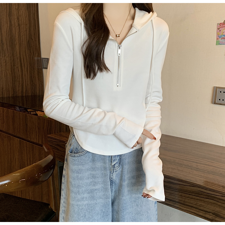 Big Fish Scale 2023 Spring and Autumn New Half-Zip Hooded Long-Sleeved T-Shirt for Women