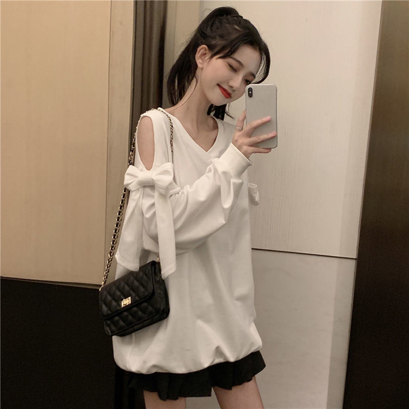 Actual price official picture 65/35 fish scale off-shoulder bow loose mid-length thin style