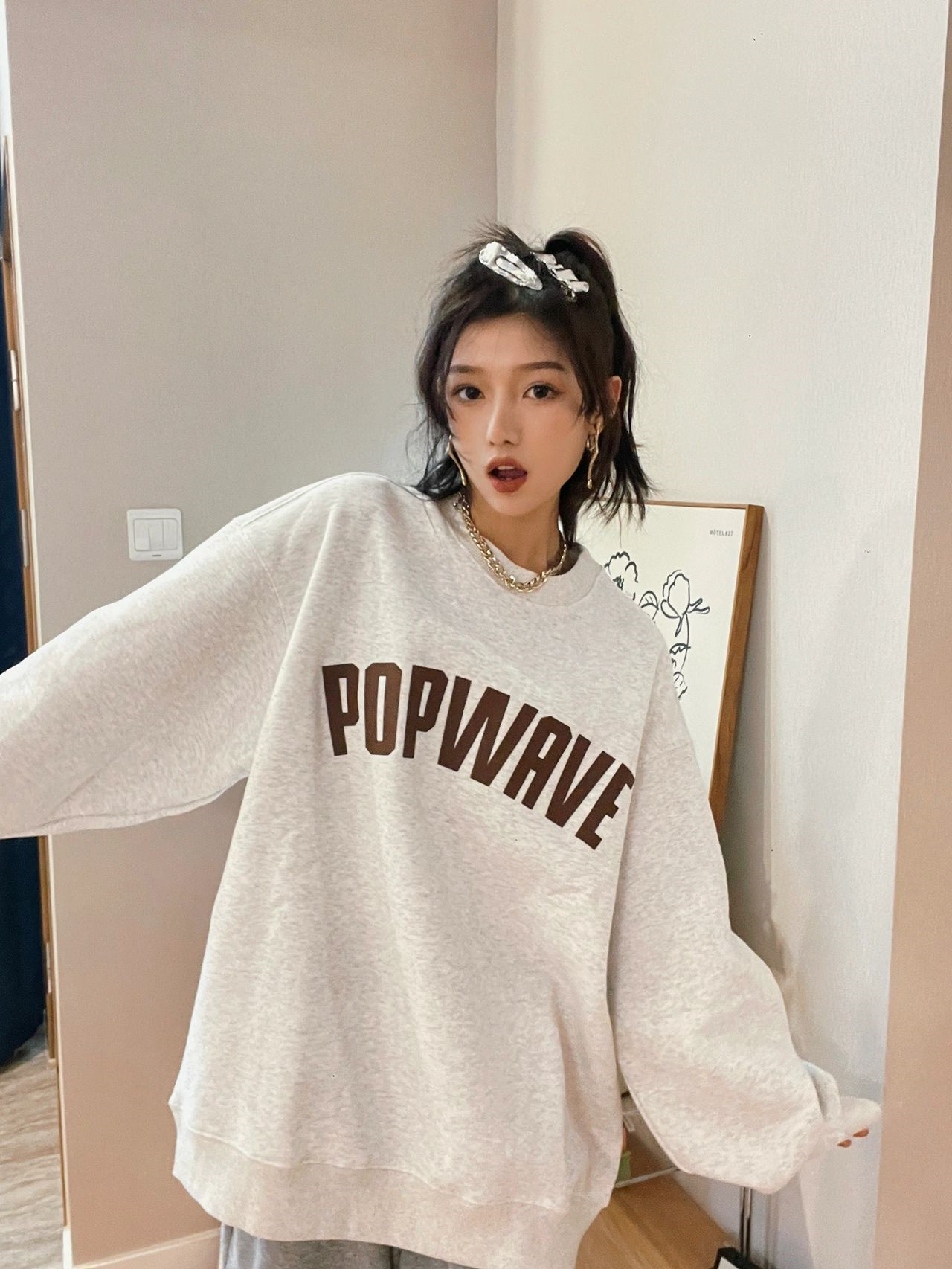 超火cec衛衣女春秋韓版oversize無帽薄款外套ins潮學生寬鬆上衣服