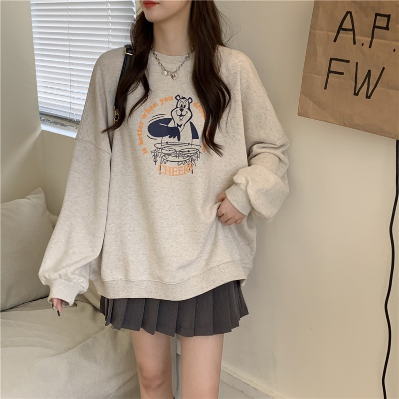 Super hot cec sweatshirt for women spring and autumn Korean version oversize hooded thin jacket ins trendy student loose top
