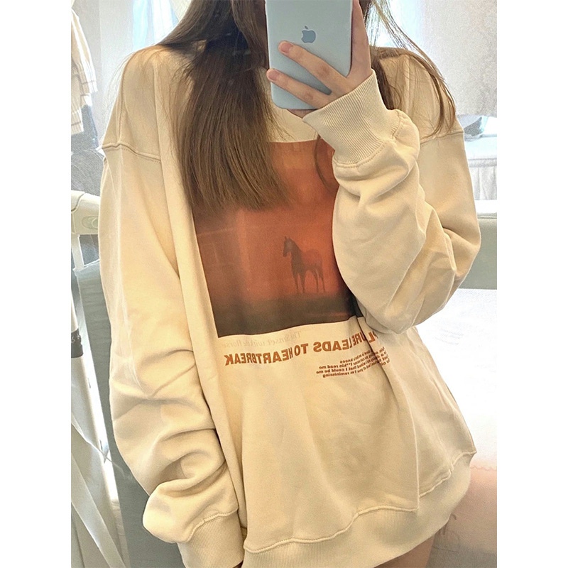 Super hot cec sweatshirt for women spring and autumn Korean version oversize hooded thin jacket ins trendy student loose top