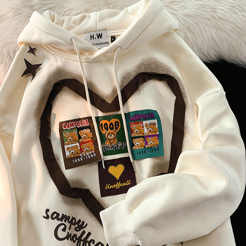 Big fish scale 260g 100% polyester thin sweatshirt for women with printed + patchwork back strip double hood