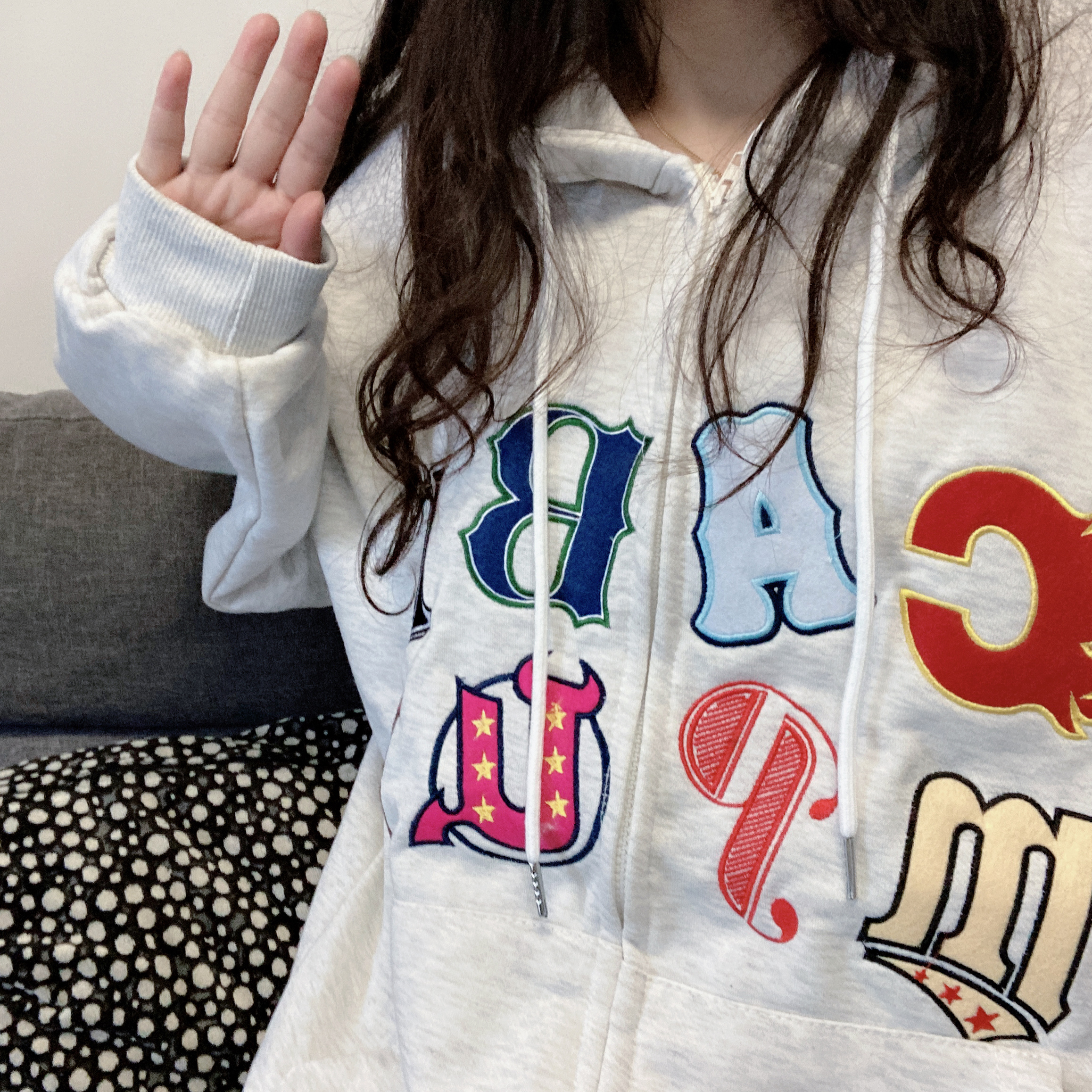Big fish scale 260g 100% polyester thin sweatshirt women's hooded letter embroidery back strip double hood