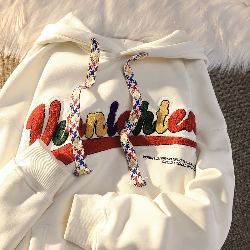 Big fish scale 260g 100% polyester thin sweatshirt women's towel embroidery + cloth hood with back strip double layer hat
