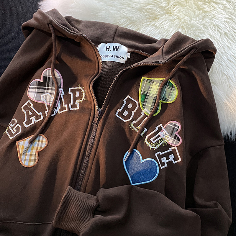 Big fish scale 260g 100% polyester thin sweatshirt women's hooded pattern embroidery back strip double hood