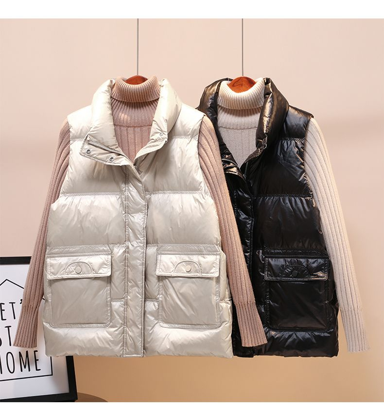 No-wash glossy down cotton vest for women autumn and winter new versatile sleeveless Korean style student vest jacket