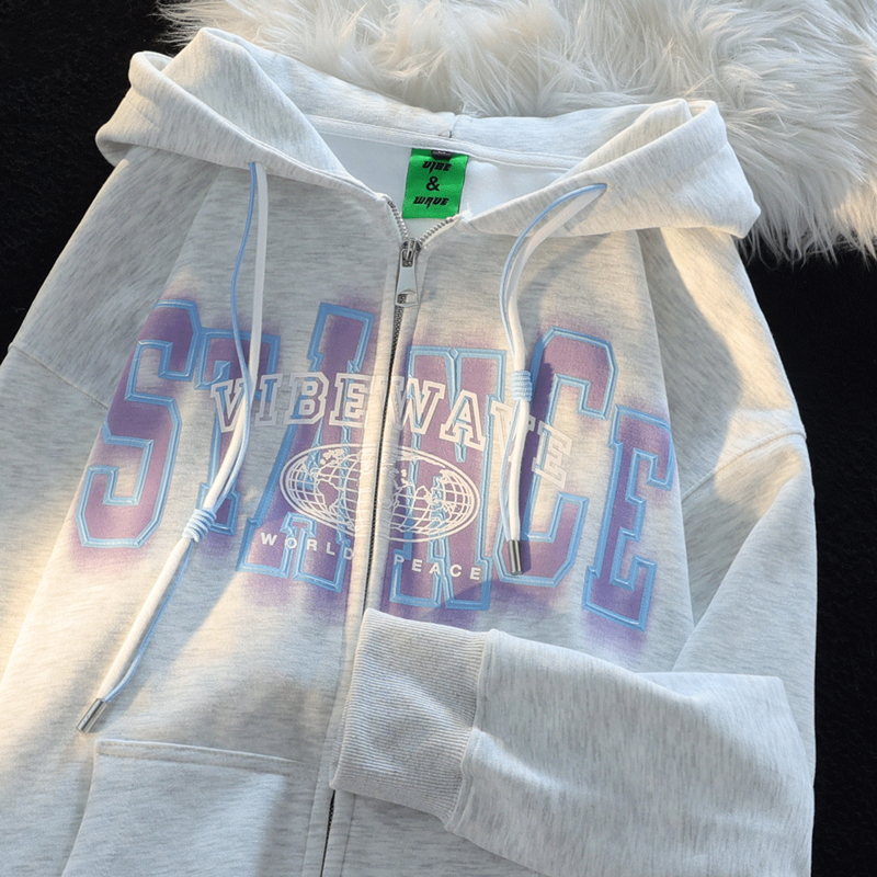 Big fish scale 260g 100% polyester thin sweatshirt women's hooded foam printed back strip double hood