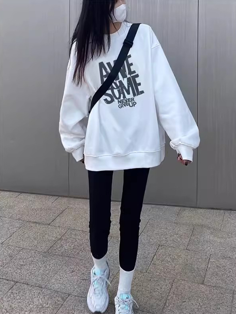 A2283#官圖 實價 秋裝薄款衛衣女大碼 後包領 拉肩線 M-XXXL