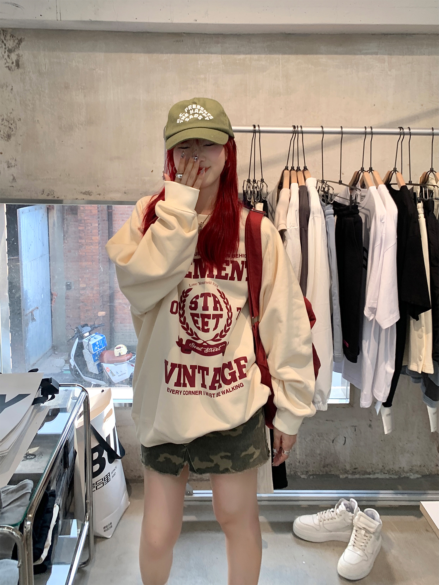 A2398# Official Photo Real Price Autumn Thin Sweatshirt Women's Large Size Back Collar Shoulder Line M-XXXL