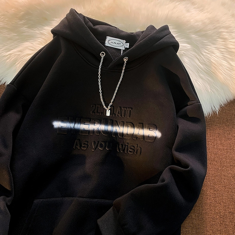 Big fish scale 260g 100% polyester thin sweatshirt women's hooded embossed printing back strip double hood