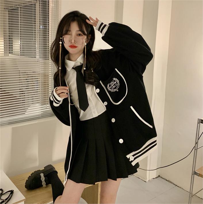 Japanese small fragrance style cardigan sweatshirt for women in autumn and winter plus size Korean style street student Jk embroidered loose jacket trendy