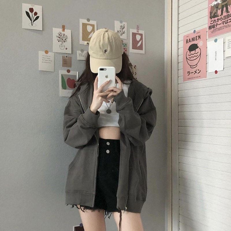Fish Scale/205g Autumn high street zipper hooded sweatshirt jacket cardigan