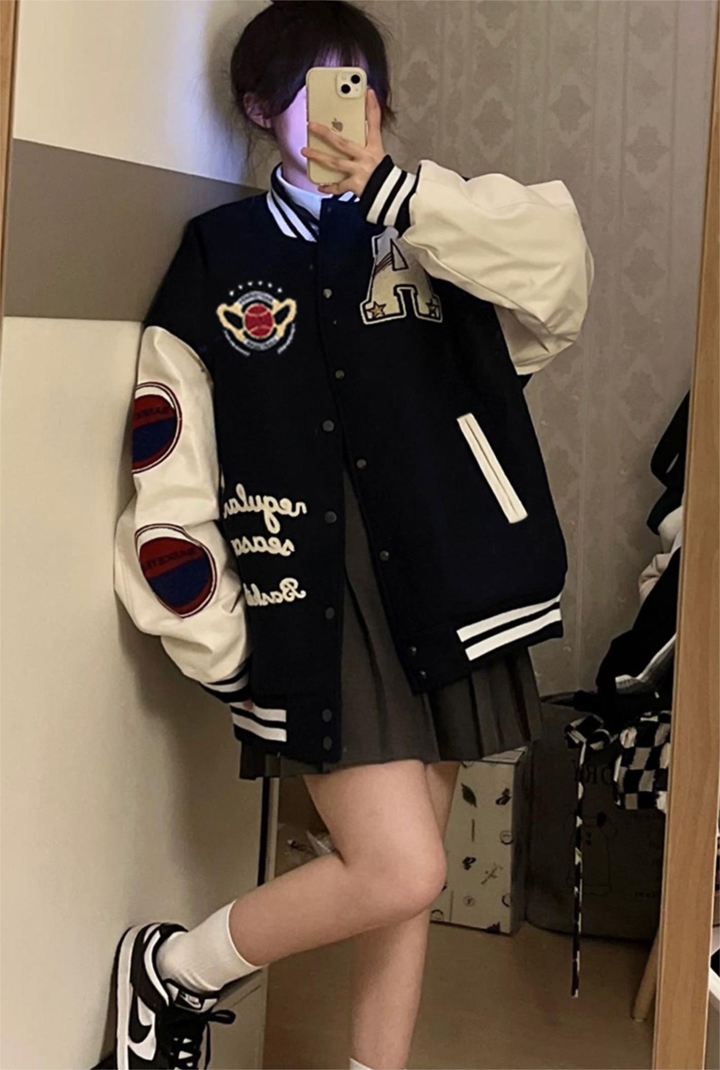 American hiphop retro national fashion brand jacket women's loose hip-hop jacket baseball uniform jacket women