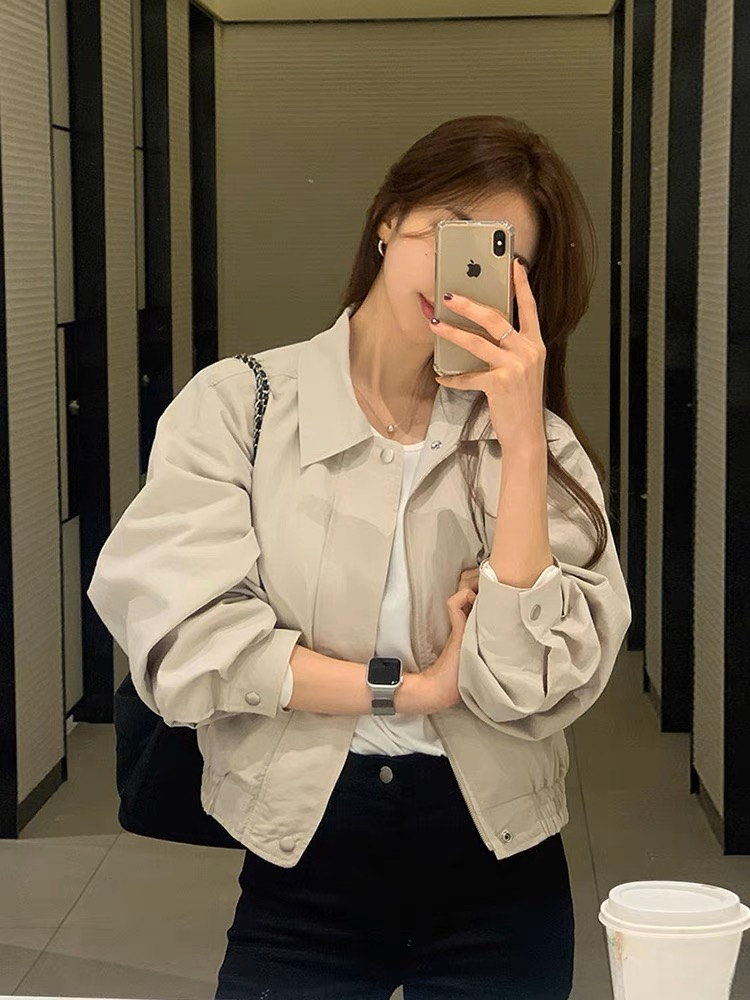 High-end temperament solid color short coat for women small plaid simple casual versatile jacket work top spring and autumn new style