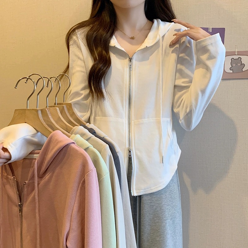 [Tmall Quality Back Collar] Autumn Women's Hooded Sweatshirt Women's Jacket Spring and Autumn Long Sleeve Cardigan Covers Flesh and Looks Slim