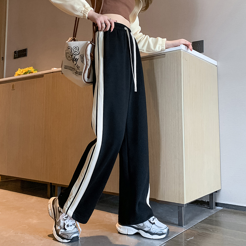 Real Price, Real Shot 2170 # Sports Pants Women's Casual Guard Pants INS Pants Spring and Autumn Straight Leg Pants Show Thin Wide Leg Pants