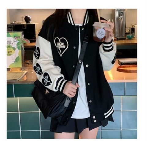 Towel embroidery + double screw mouth baseball uniform for women spring and autumn ins trend Korean style versatile jacket bf lazy style couple