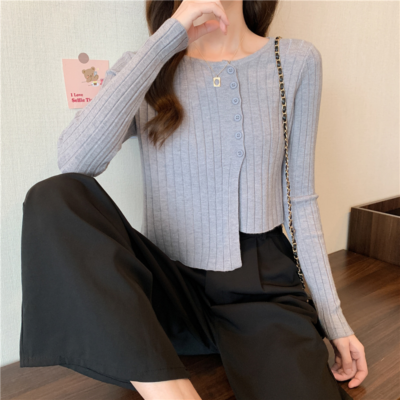 Autumn and winter thin versatile slim long-sleeved bottoming sweater top irregular short cardigan sweater women's coat