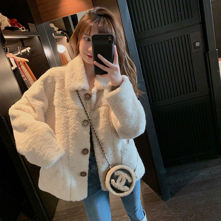 Lamb wool coat women's autumn and winter new loose long-sleeved lamb wool thickened coat Korean style versatile top
