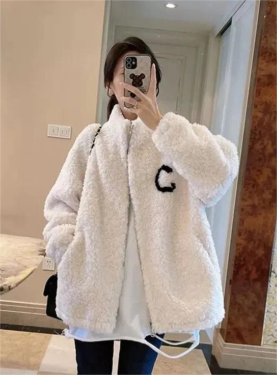New autumn and winter thickening high-end design black lamb plush baseball jacket women's polar fleece