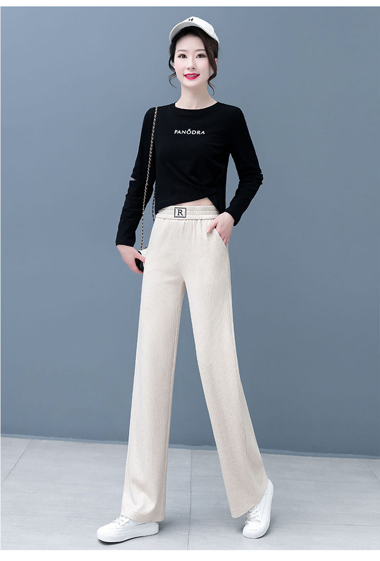 Narrow version of wide-leg pants for women, spring new style, thickened with velvet, slimming casual pants, fashionable and versatile, drapey straight pants