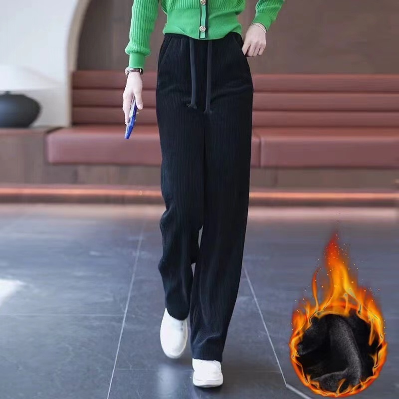 Chenille wide-leg pants for women in autumn and winter new high-waist drape straight corduroy casual spring and autumn plus velvet pants
