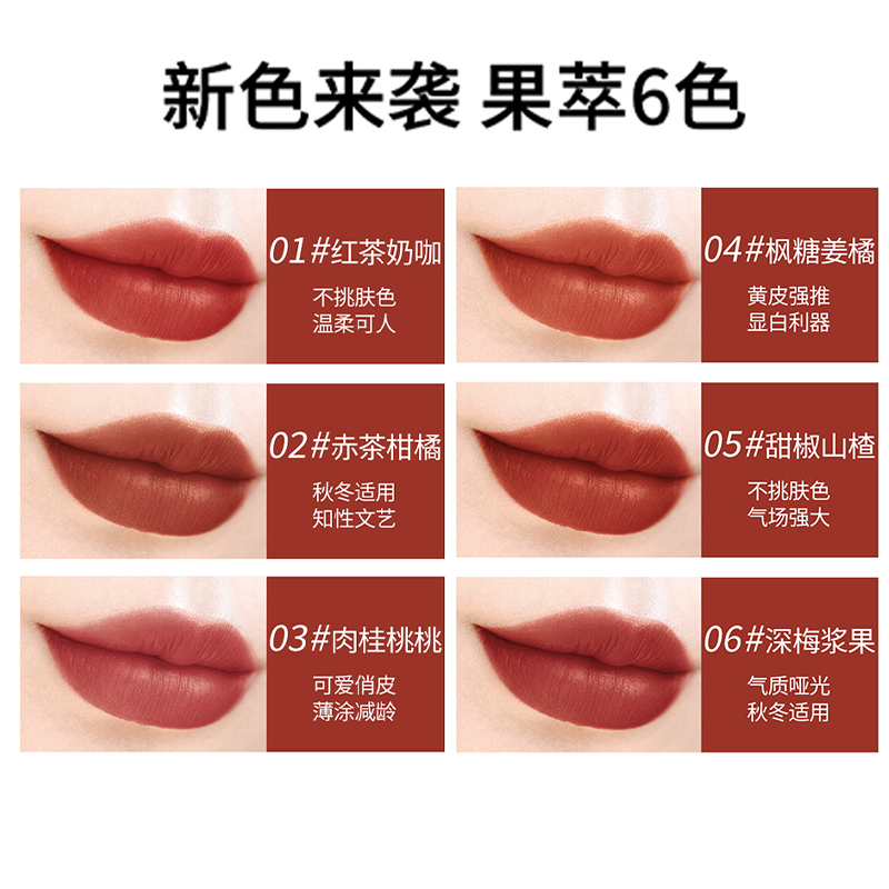 Botanical Fruit Extract Matte Lip Glaze Lipstick is white and does not fade easily. The matte finish does not dry out.