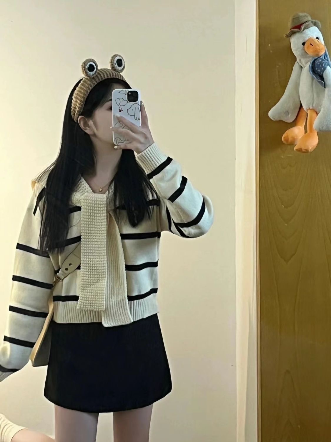 學院風假兩件條紋針織衫女秋季新款減齡披肩毛衣韓系外穿上衣ins
