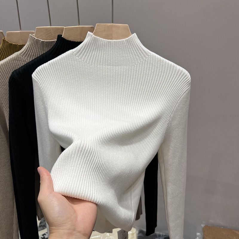 Half turtleneck pit strip stretch thickened sweater for women autumn and winter new style inner knitted sweater bottoming shirt top