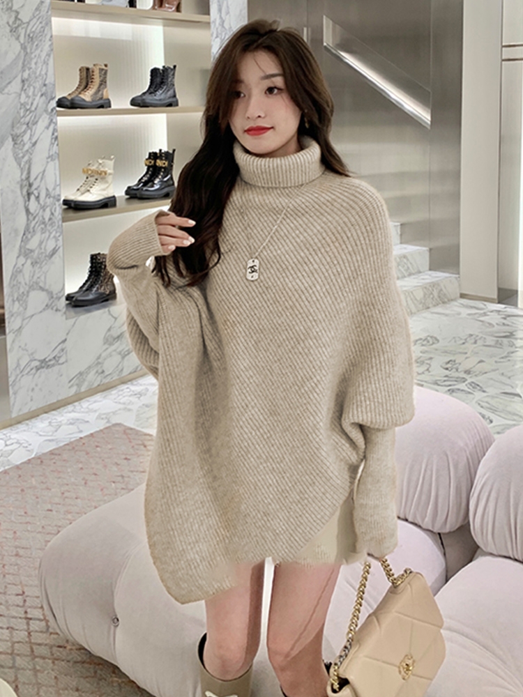Fashionable bottoming shirt for women in autumn and winter, turtleneck sweater with coat, irregular Korean style, gentle and lazy style top