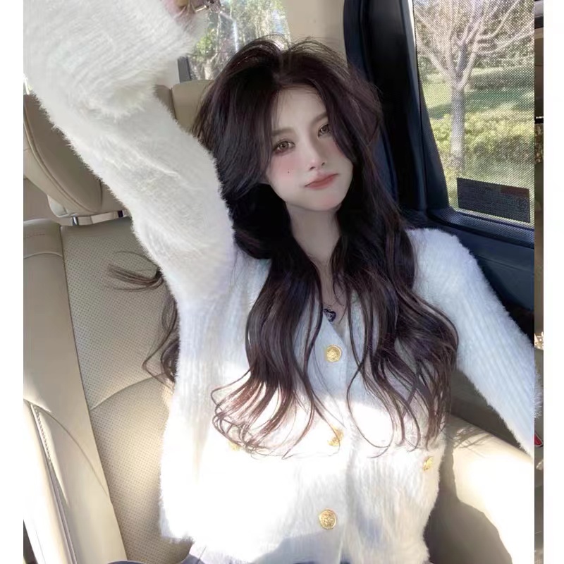 Xiaoxiangfeng super fairy mink velvet short sweater jacket for women in spring, autumn and winter, high-end, gentle and lazy style cardigan top