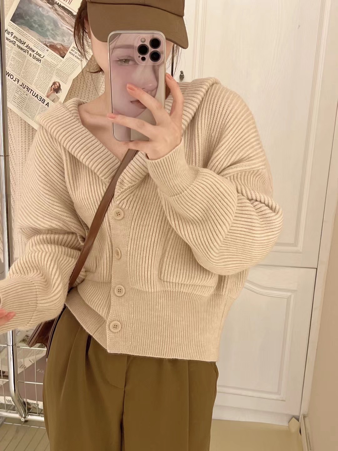 Korean style design high-waisted short sweater women's coat women's spring lazy retro little knitted cardigan