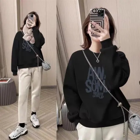 Autumn and winter round neck sweatshirt for women Korean style loose long sleeve top for women